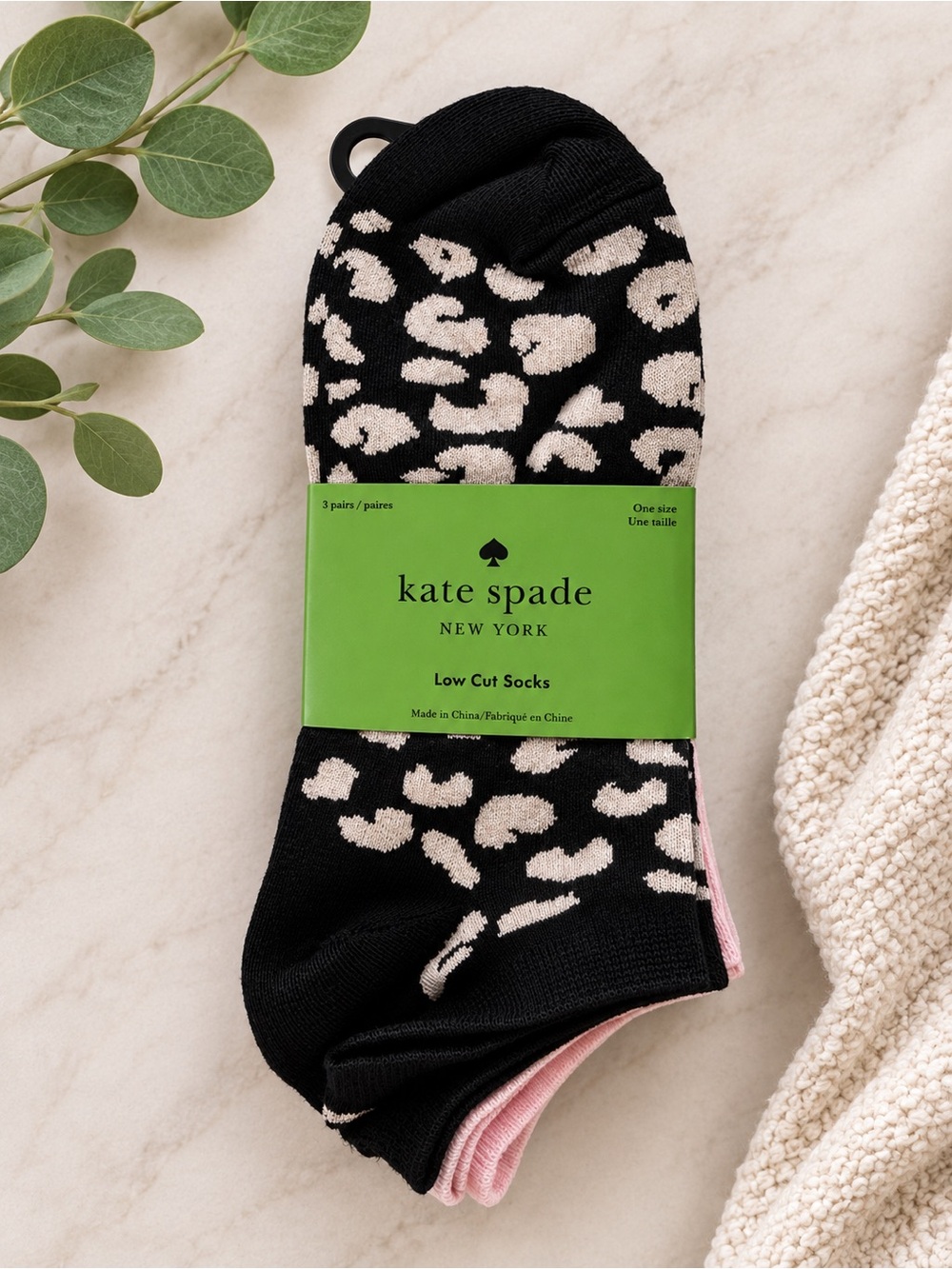 kate spade Leopard Print Low Cut Sock Plus 2 Solid